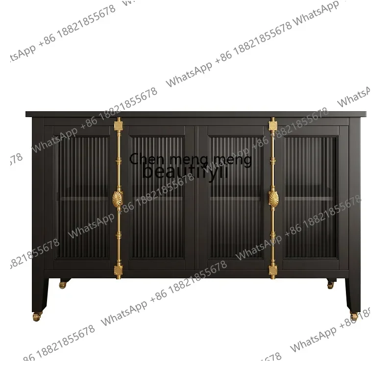 

new style French Retro Solid Wood Cabinet Black Sideboard Cabinet Light Luxury Changhong High Glass Cabinet ss 7304