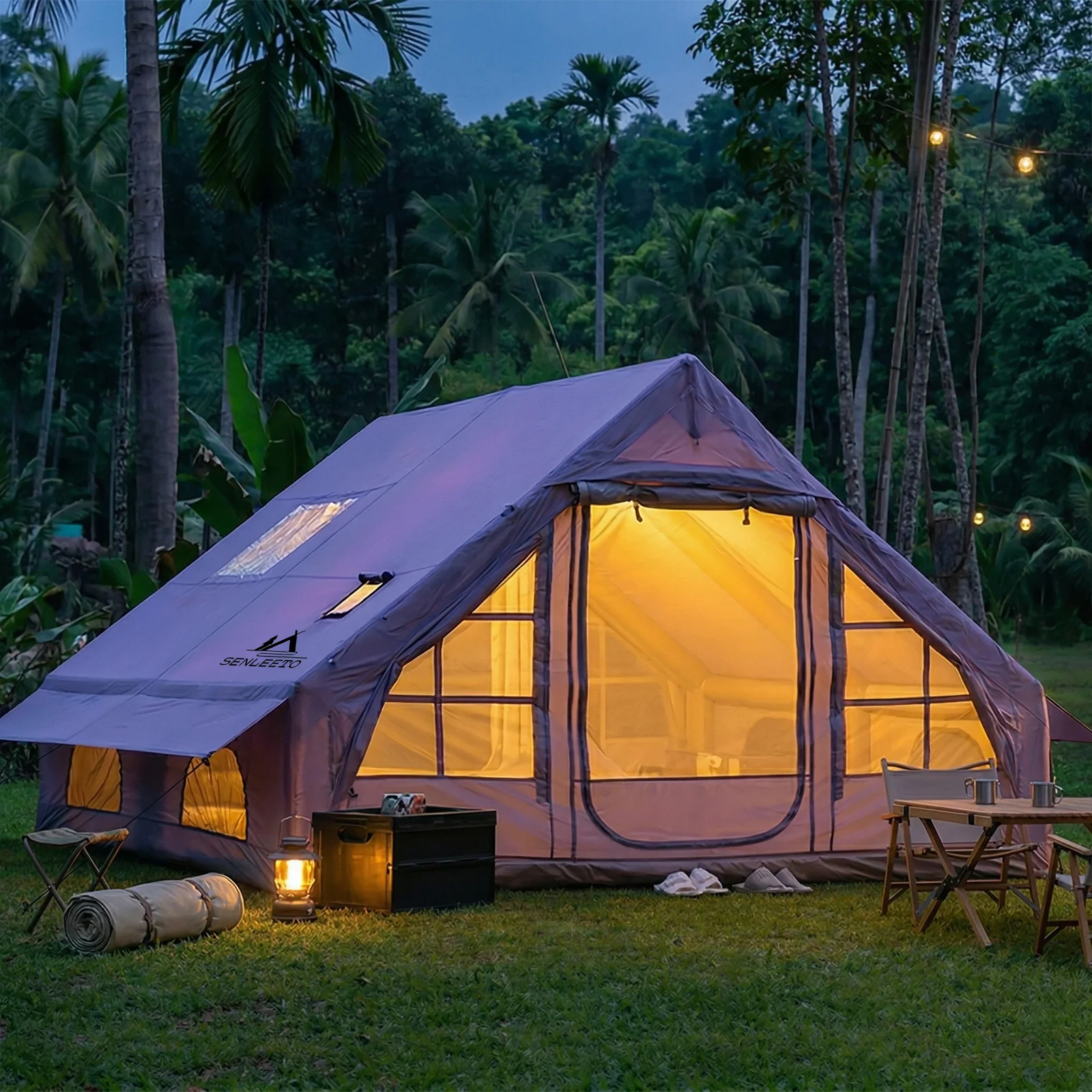 Inflatable Camping Tents 8-10 Person,129 Square Feets Large Inflatable Camping Tent with AC Vent,Blow up Tent with Mesh Window