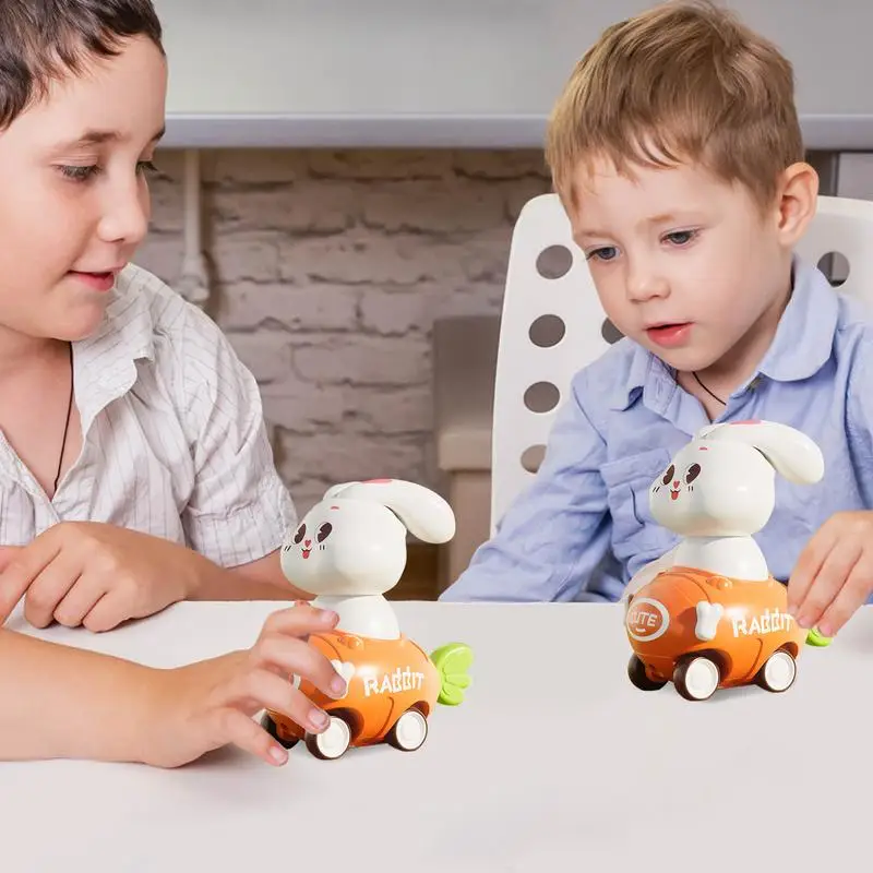 Press Car Toy Kids Bunny Press Racing Car Friction Powered Vehicles Shockproof Inertia Car Pull Car For Boys Girls Toddler