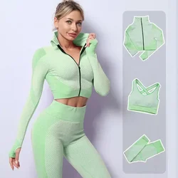 Conjuntos de Yoga sin costuras para mujer, chaleco deportivo de Fitness, pantalones de realce de cadera de cintura alta, trajes de entrenamiento, conjunto de Leggings de gimnasio, 2/3 piezas