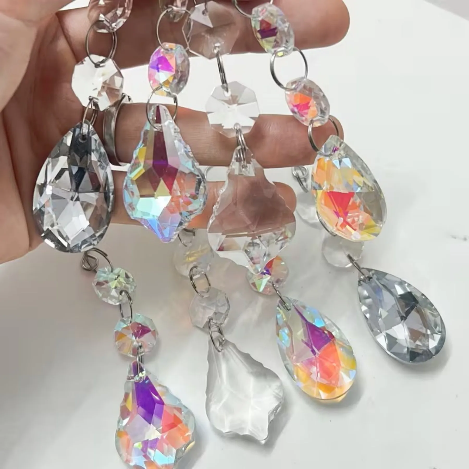 4PCS Chandelier Replacement Crystal Pendants - Mixed AB/Transparent Maple & Teardrop Prisms, Sun Catcher for Home, Window