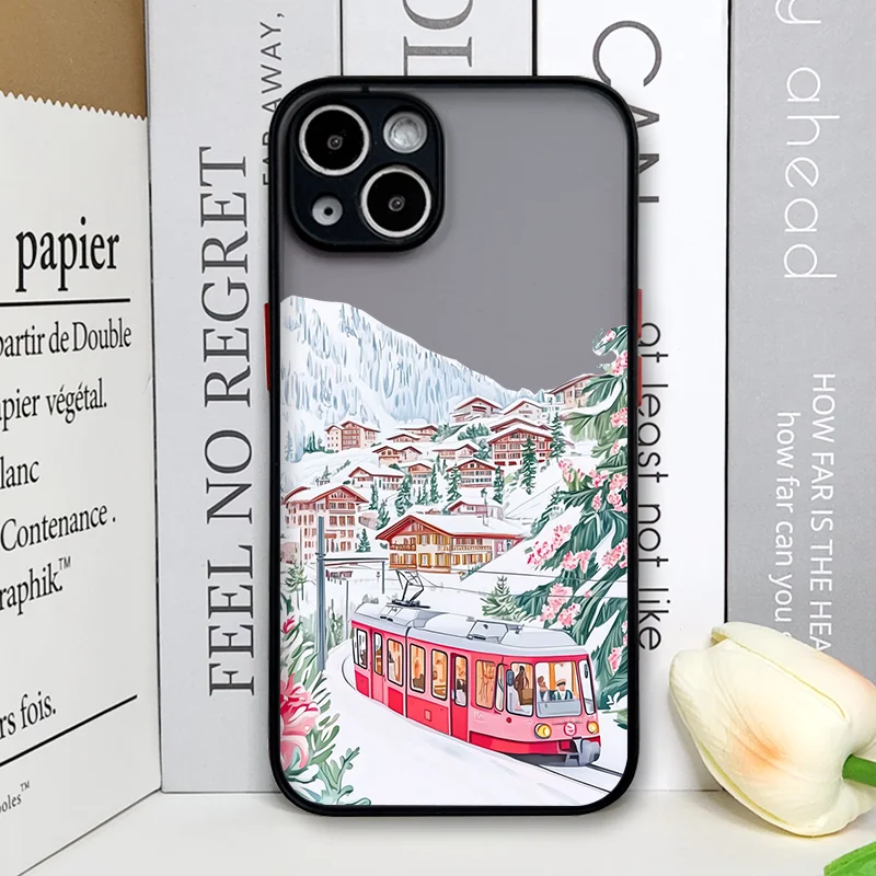 Christmas Street Landscape Phone Case For iPhone 17 16 15 11 12 14 13 Pro Max Mini X XS XR 7 Plus SE Shockproof Hard Matte Cover
