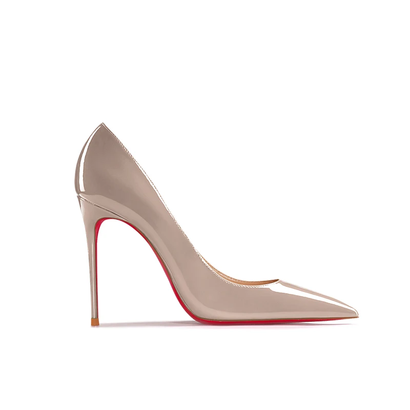 New Nude Patent Leather Work Fine Heeled High Heels with Pointed Toes and Shallow Mouth, Sexy Commuting Single Shoe Size
