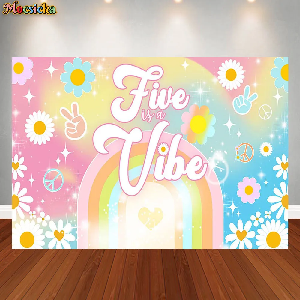 

Mocsicka Hippie Birthday Backdrop Retro Boho Five Is A Vibe 5th Birthday Backdrop for Girls Birthday Party Decorations Banner