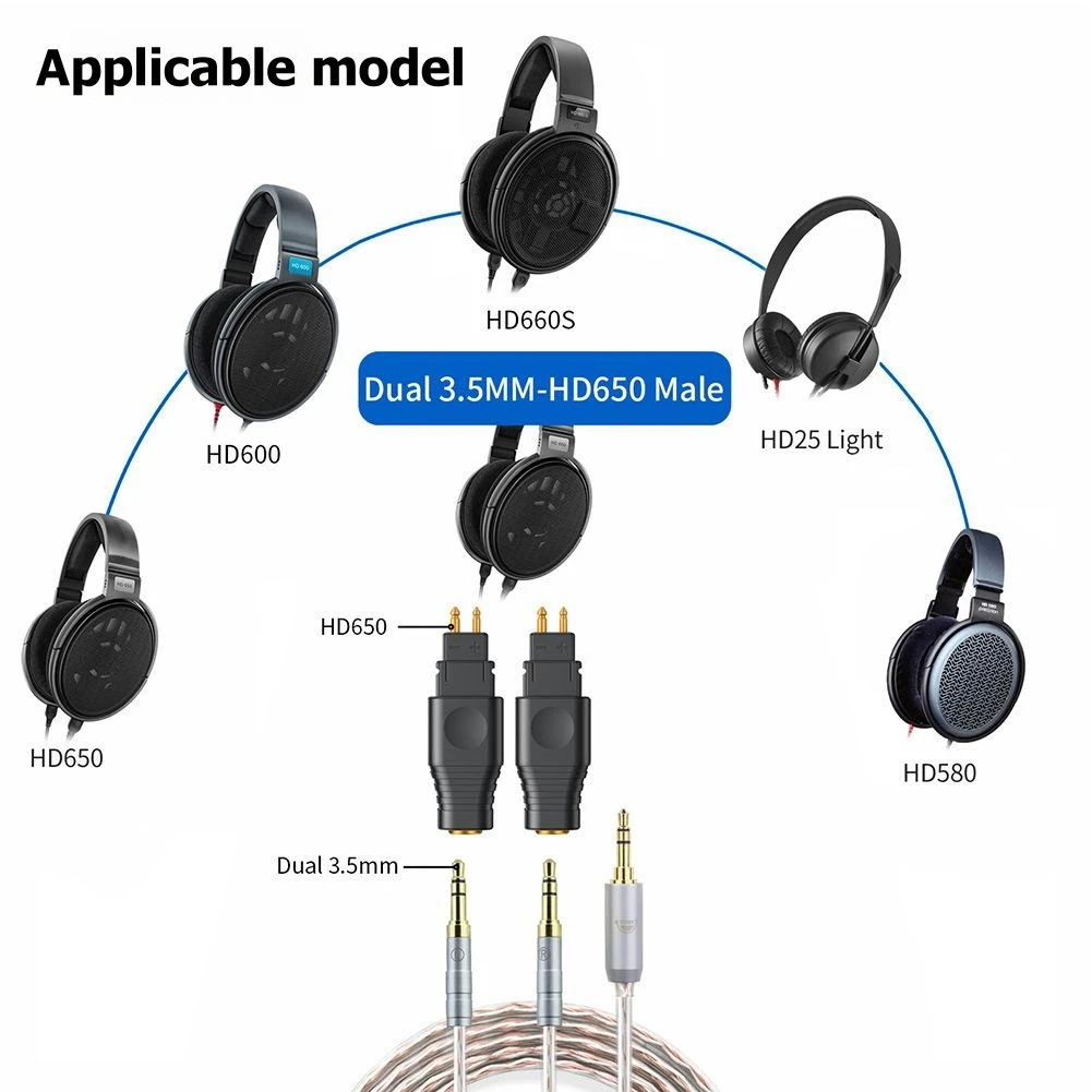 【Fast Delivery】-1571-3.5mm Dual Input Headphone Adapter for HD650 HD600 HD580 Black 36x9mm Size Contacts Audio Verification