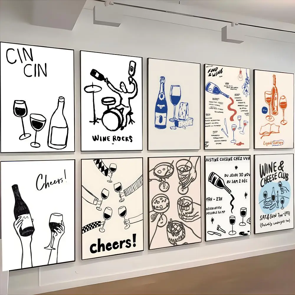Gourmet W-Wine Cheese Poster Retro Kraft Paper Sticker DIY Room Bar Cafe Aesthetic Art Wall