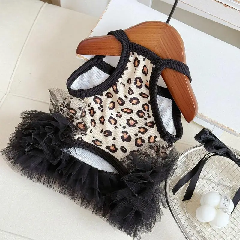 Girl Dog Dress Leopard Print Costume Apparel Princess Skirt Spring and Summer Cloth for Puppy Dog and Cats X3UC