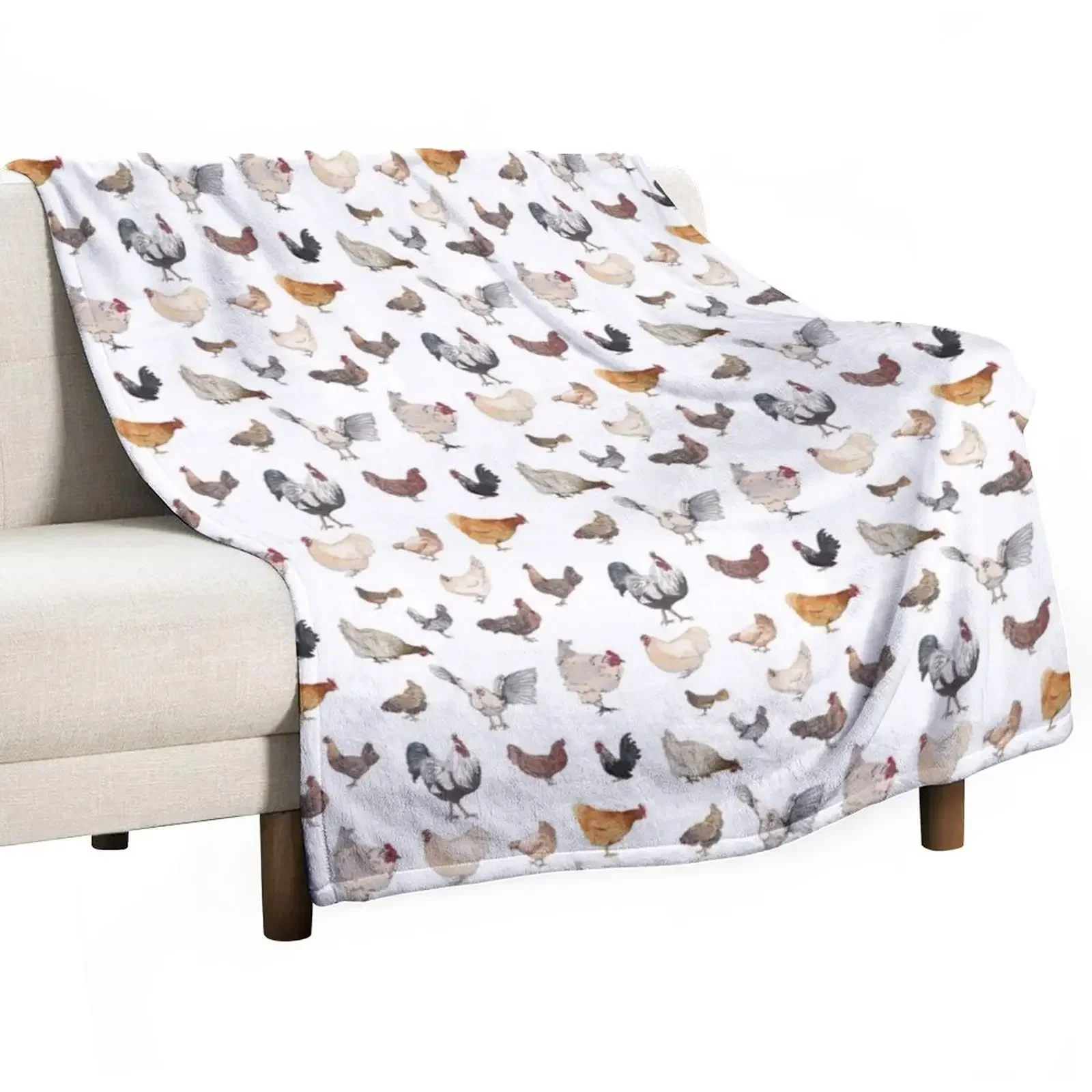 

Chicken Happy print on white background Throw Blanket Travel for babies Blankets