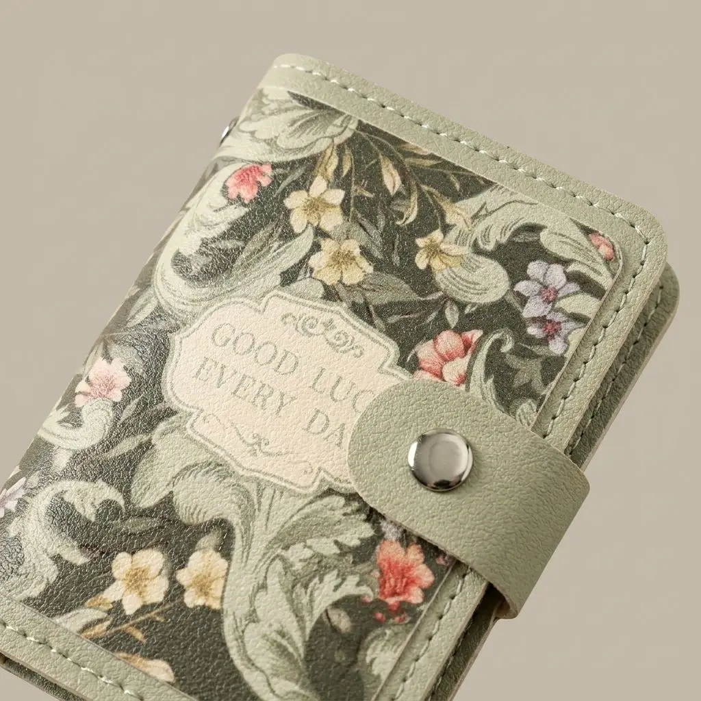 Retro Blumenmuster PU-Leder Kartenetui, Tragbare Knopfverschluss Mini-Kreditkartenhalter, Lässiger Schlanker Münzbeutel für Damen