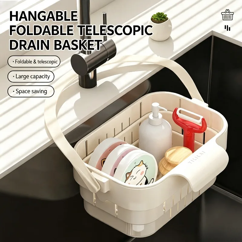 Hanging Foldable Telescopic Drain Basket Sink Faucet Storage Rack Food Residue Filter Vegetable Washing Colander Organizer