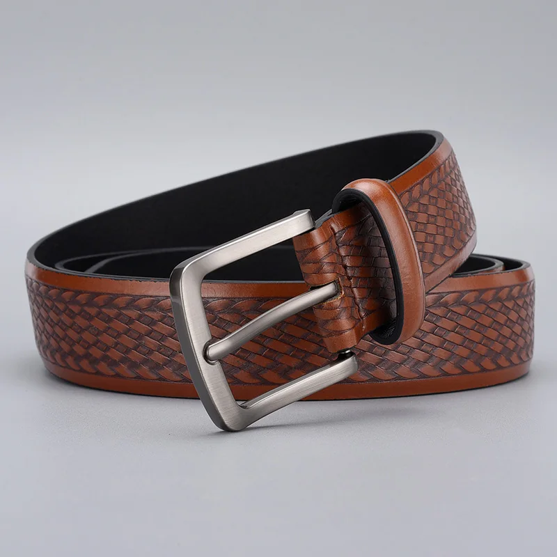 Luxury Vintage Braided Emboss Belts For Men Famous Brand Classic Pu Leather Waist Male Strap  Belt for Jeans High Quality