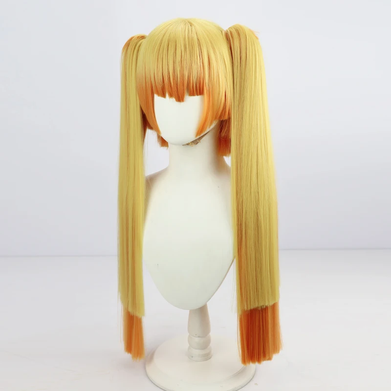 65cm Long Agatsuma Zenitsu Cosplay Wig Anime Double Tail Female Acting Women Heat Resistant Wigs + Free Wig Cap