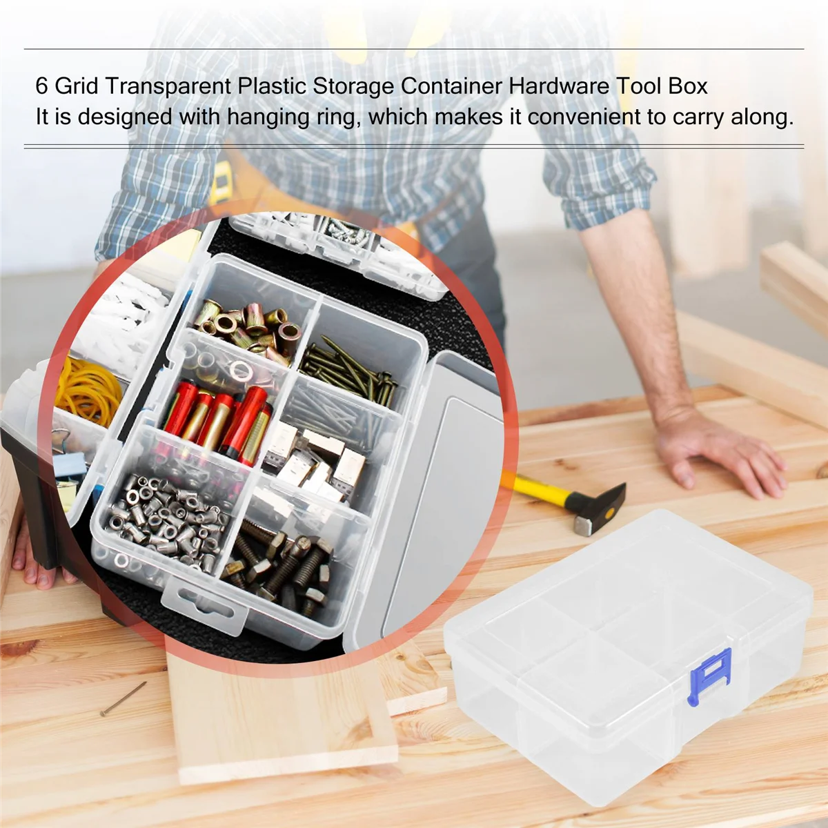 Caixa De Armazenamento De Plástico Removível para Jóias, Recipiente Organizador de Brinco e Ferramentas, 6 PCs