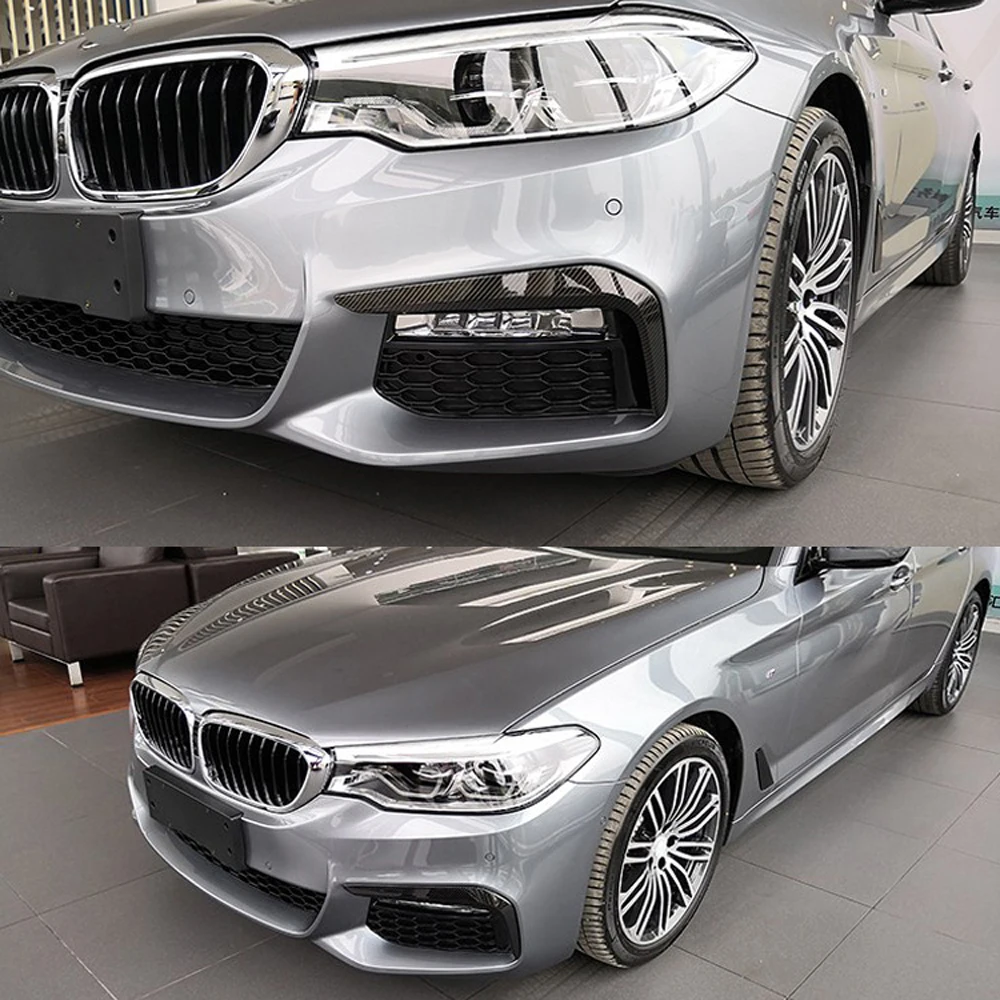 Real Carbon Fiber Front Fog Lights Lamp Eyelid Eyebrows Cover Trim Accessories For BMW 5 Series G30 2019up