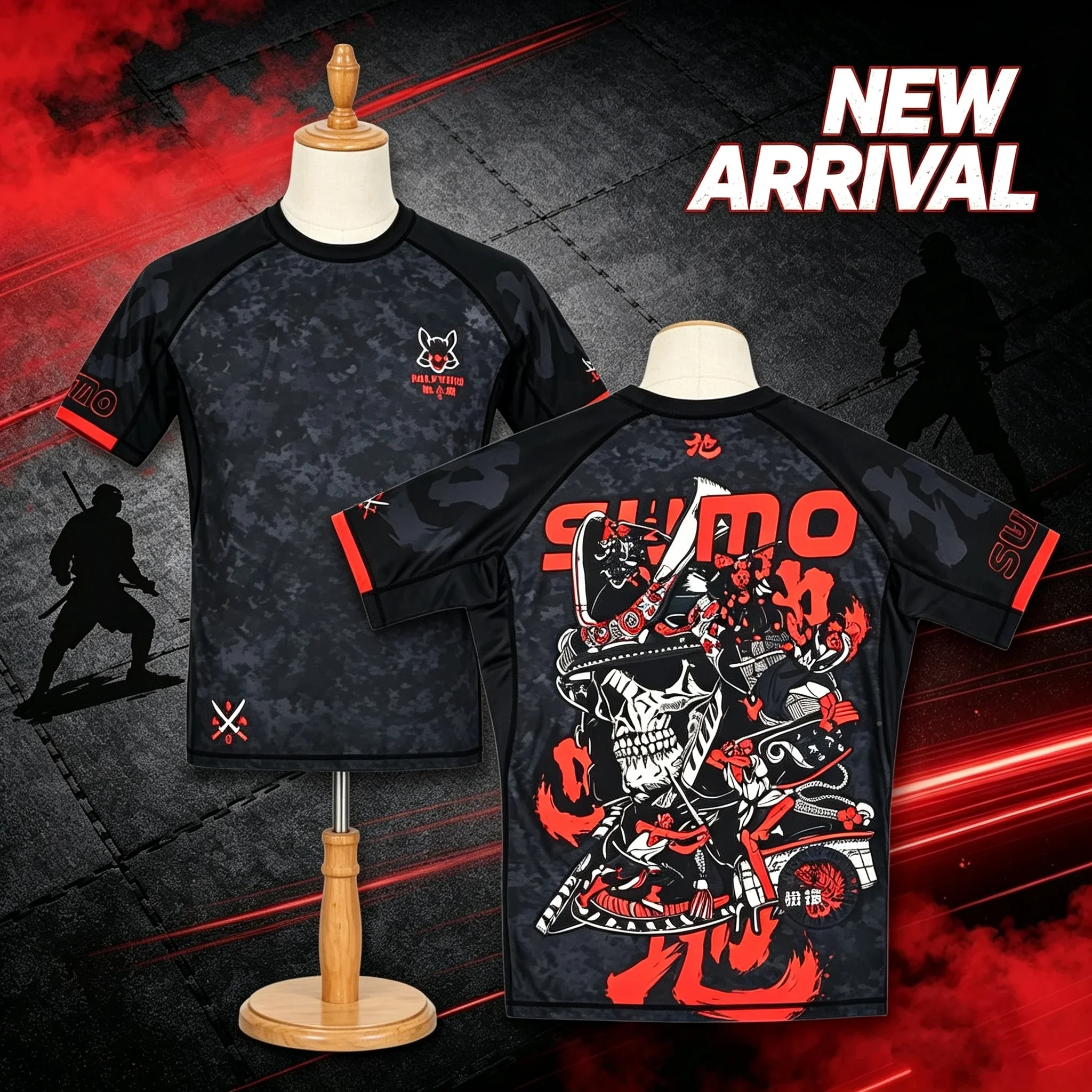 2026 New Red & Black Contrast Oni Samurai T-Shirt, Y2K Style Unisex Moisture-Wicking Quick Dry Short-Sleeve Athletic Top Combat