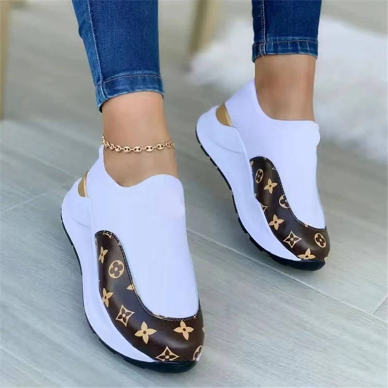 Summer Women\'s New Fashionable Round Toe Stretch Cloth Shoes Slip-On Slip-On Women\'s Shoes Comfortable Non-slip Sneakers