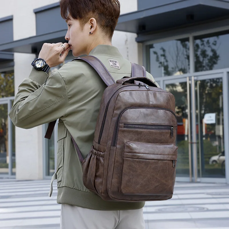 Fashion Versatile Retro Men's Backpack Cross-border New PU Casual Backpack Large Capacity Multifunctional Travel Backpack