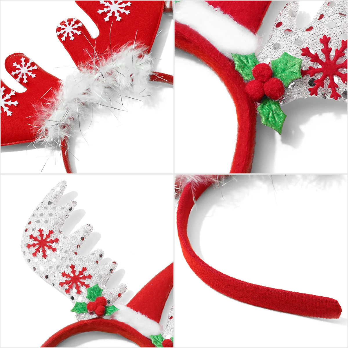 Frcolor 4pcs Reindeer Antlers Headband with Bell Antlers Headwear for Kids Adult Cosplay Christmas Party