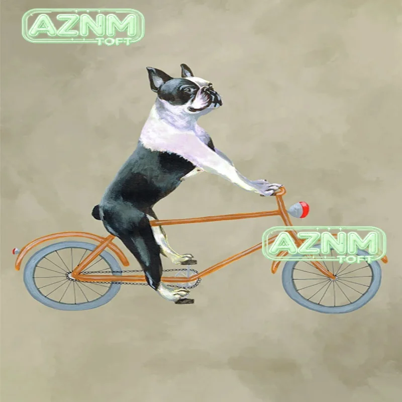 Dog on Bicycle Posters and Prints Funny Cute Animals Canvas Painting Nordic Retro Wall Art Pictures Room Home Decoration Cuad
