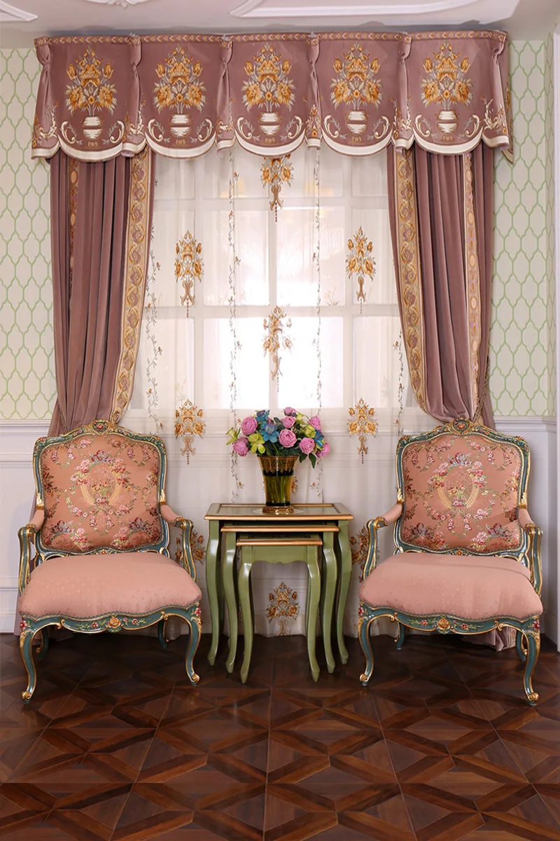 European French court style solid wood with gold leaf carving green frame pink embroidery fabric sofa chair single chair