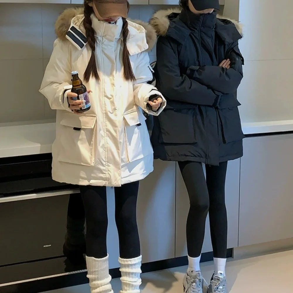 

Winter Warm Fur Collar Hooded Women Parka Fashion Comfortable Zipper Pockets Design Long Jacket Elegant Slim Thick Female Coats