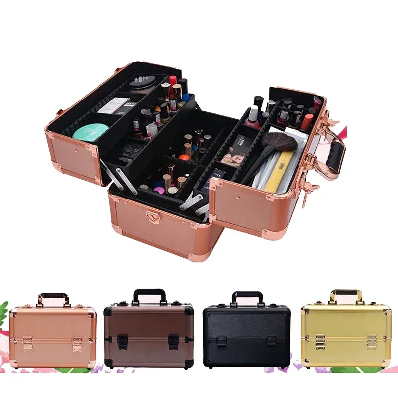 2024 New Professional Makeup Box Aluminum Alloy Make Up Organizer Women Cosmetic Case Travel Large Capacity Suitcase Bag