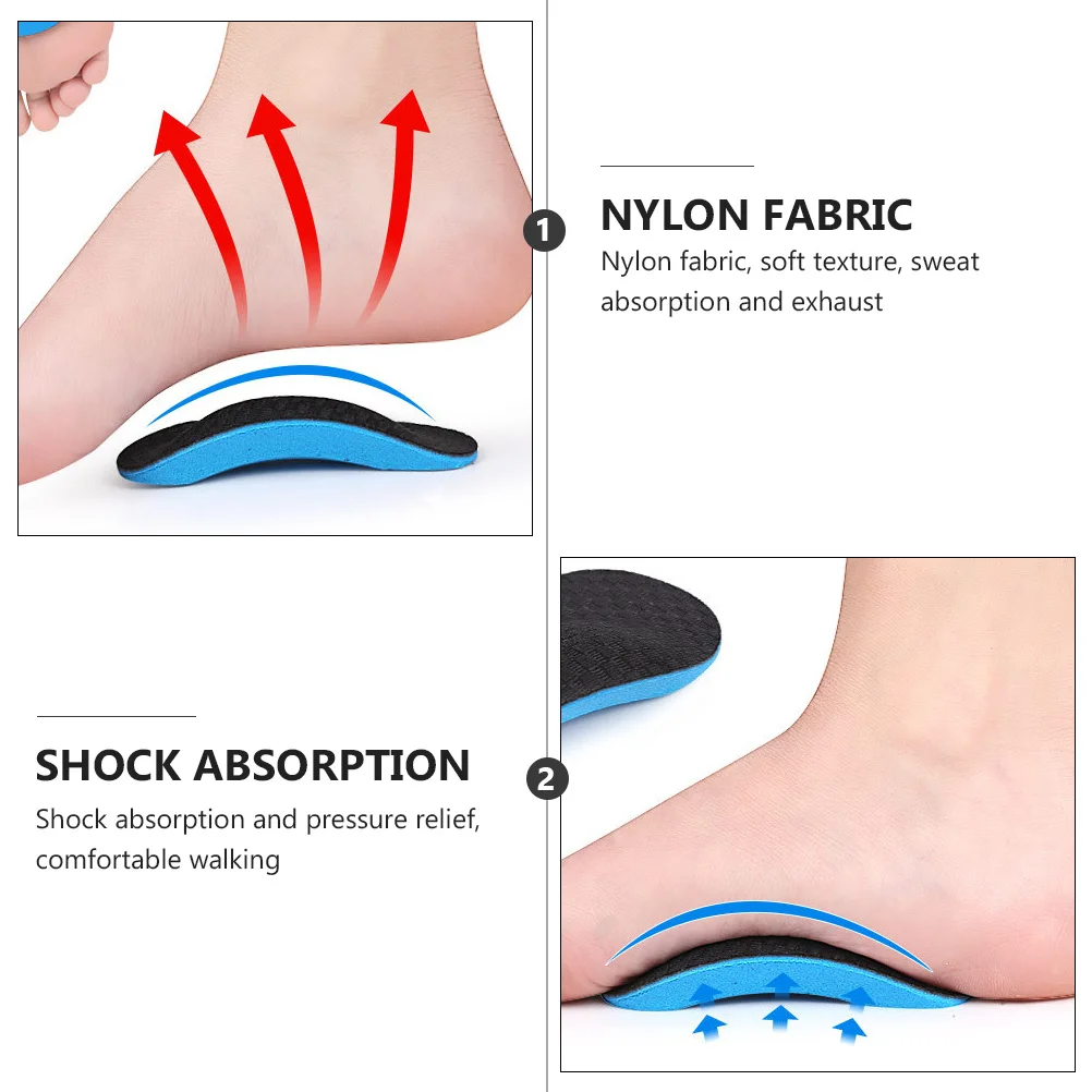 

2Pairs Foot Arch Support Eva Nylon Half Insoles Double Adhesive Tape Foot Shock Absorption Flatfoot Orthotics