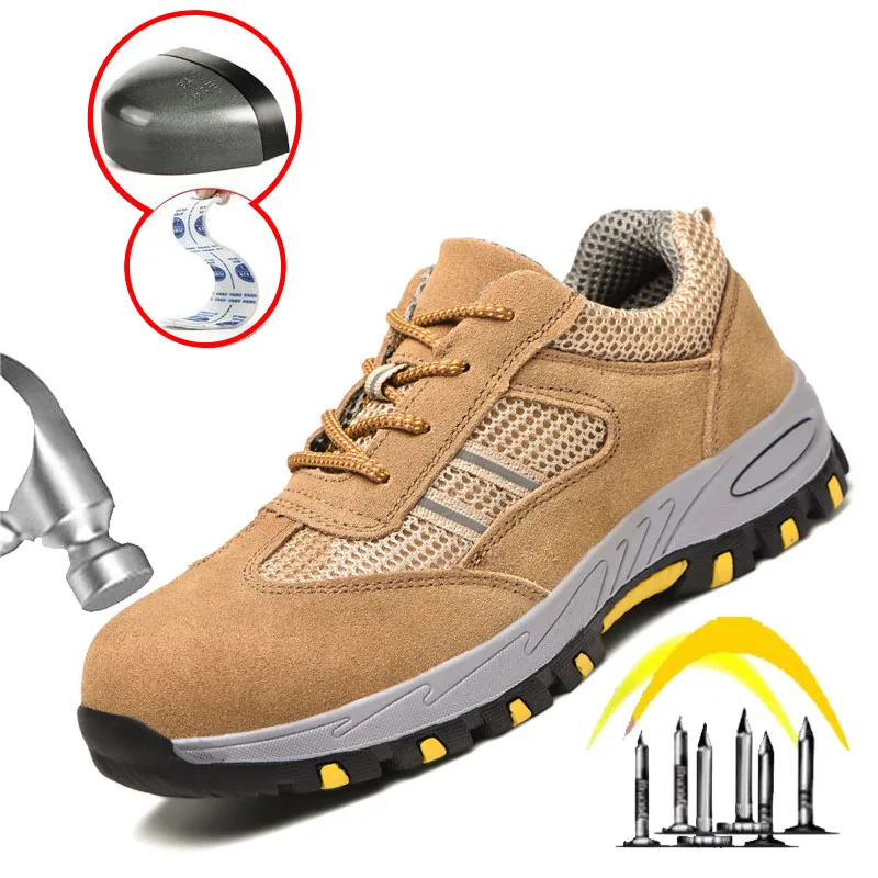 New Mens Safety Boots Lightweight Anti-Smash Anti Piercing Steel Toe Work Shoes Summer Construction Site Indestructible Sneakers