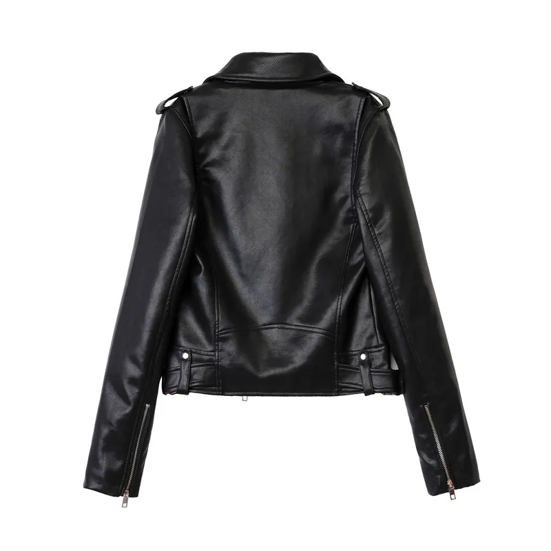 RARF 2024Women\'s Spring Black faux-leather jacket Casual zipper and belt Cycling jacket Casual jacket jacket