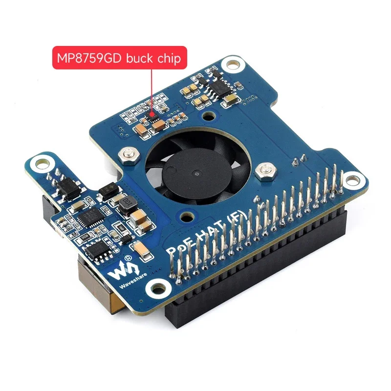 Raspberry Pi 5 PoE HAT (F) 802.3af/at High Power Power Over Ethernet Onboard Cooling Fan with Metal Heatsink for RPi 5 Pi5