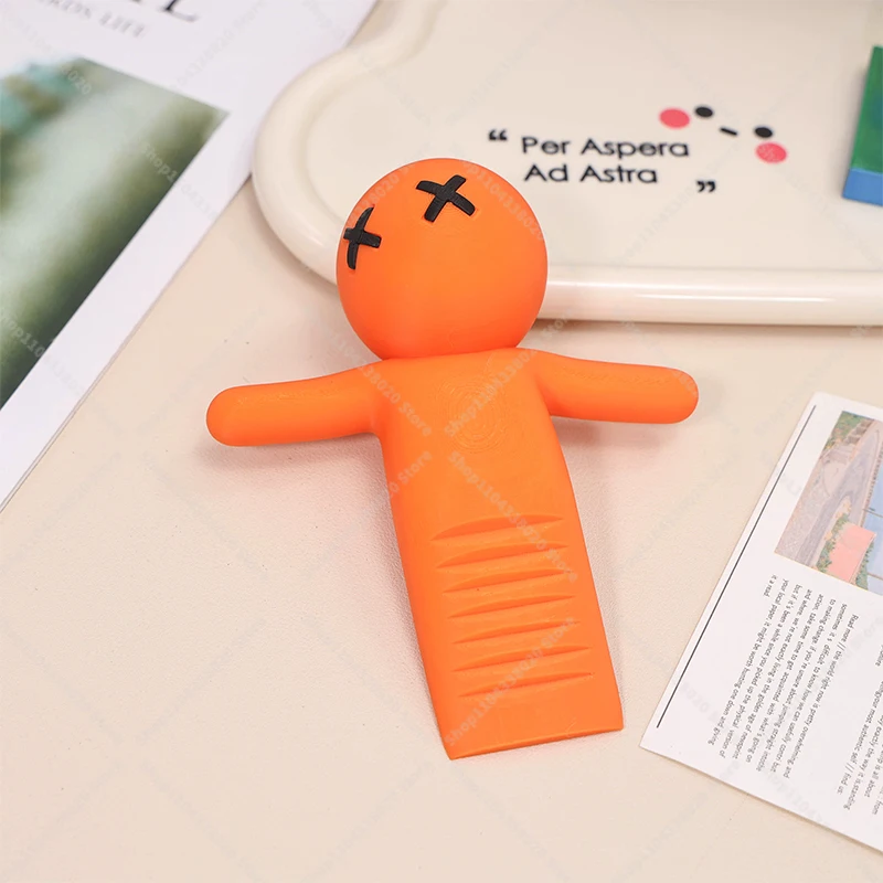 13cm Cute Person Shape Door Stopper - Orange Non-Slip Plastic with X Eyes, 11cm Wide Base, Child-Safe Home/Office Decor