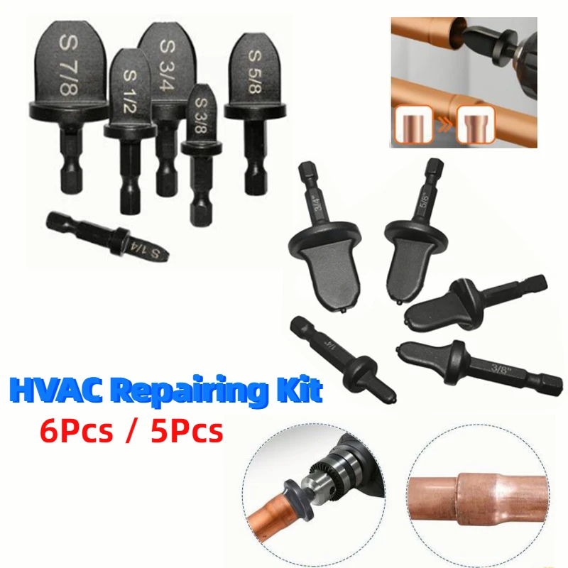 5/6pc Hex Shank Imperial Tube Pipe Expander Support for Air Conditioner Conditioning Swaging Rotary Tool Set7/8 3/4 5/8 1/2 1/4