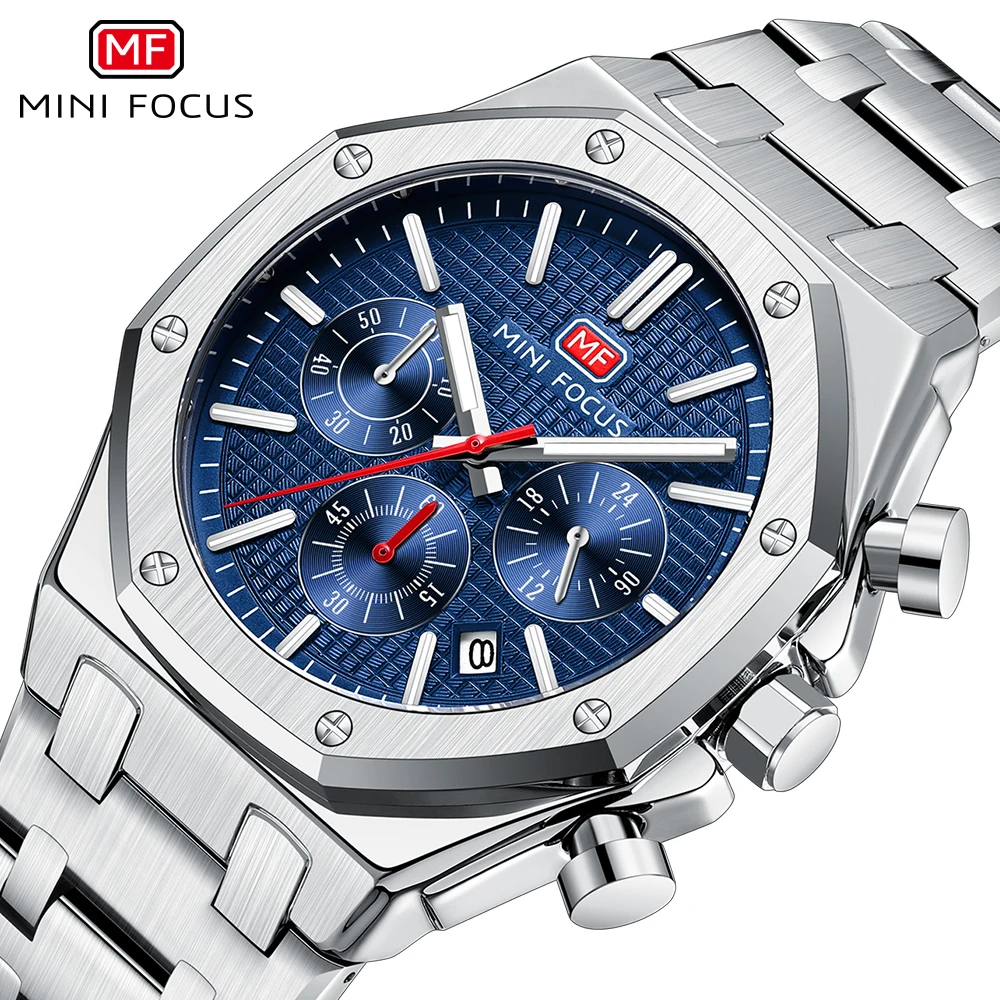 MINI FOCUS Business Quartz Watch for Men Fashion Multifunctional Small Dials Stainless Steel Strap Luxury Casual Mens Watches