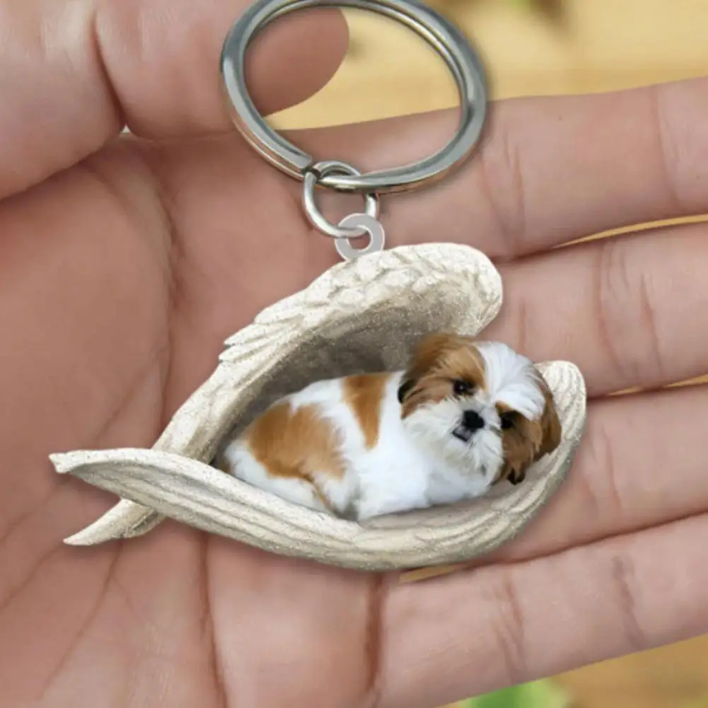 Acryl Nette Hund Schlafen Engel Schlüssel Ketten Tier Keychain Für Frauen Mädchen Weibliche Halter Auto Schlüssel Kinder Geschenk Drop Schiff