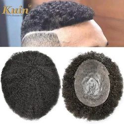 남성용 곱슬 머리 피부 Toupee 내구성 주입 Pu 헤어 시스템, 흑인 남성용 인모 가발, 남성용 모발 보형물 가발