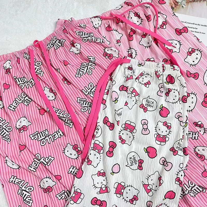 Sanrioed Hello Kittys Pants Summer Loose Thin Pajamas Cute Anime Pajamas Multi-color Home Pants Comfortable Casual Girl Gift