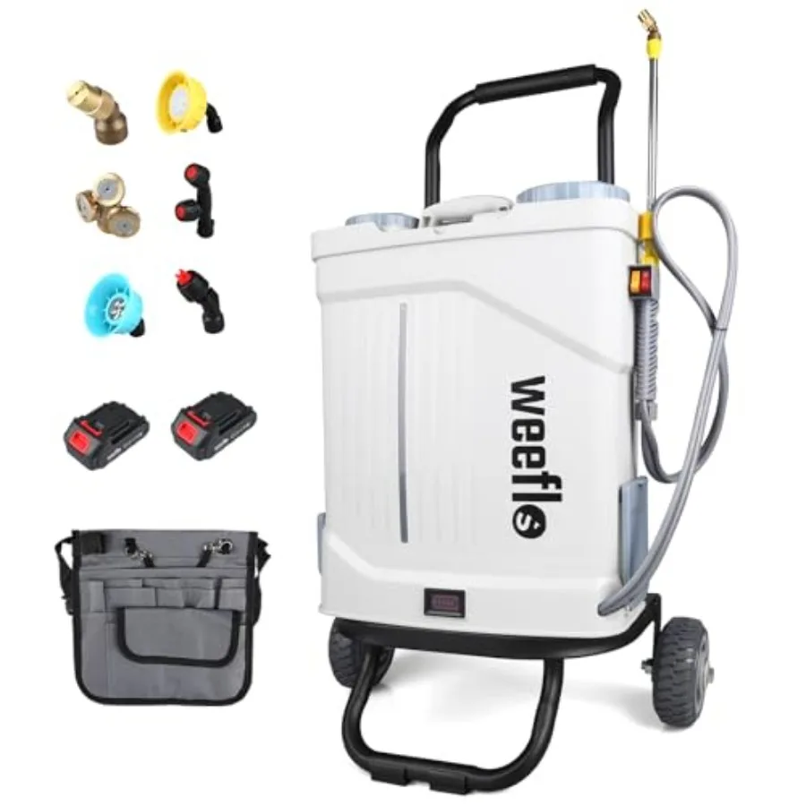 

Battery Powered Backpack Sprayer4 Gallon Electric Sprayer with Wheeled Cart 100 PSI High Pressure 2X 21V Rechargeable Batteries