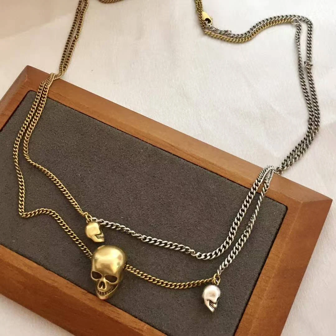Europe America Fashion Halloween Skull Brass Gold Plated Necklace Women Designer Luxury Jewelry Boho Goth