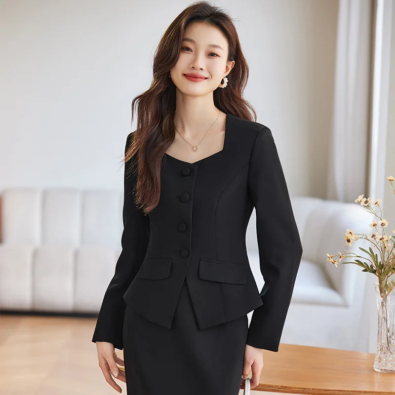 Spring Autumn Formal Uniform Designs Blazers Femininos for Women Professional Office Work Wear with Skirt and Jackets Coat Set