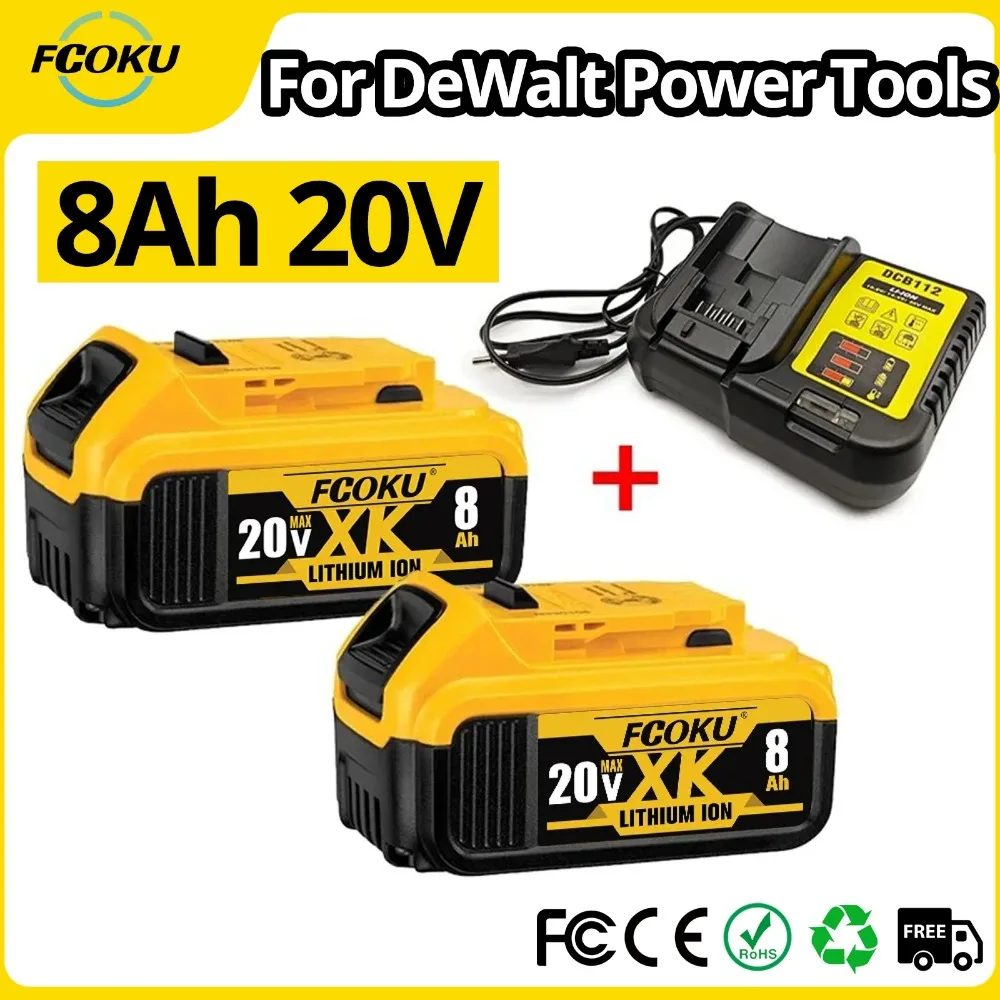 

2PCS 100% Original Battery For DeWalt 20V Battery 8.0Ah Rechargeable Power Tools Battery With Charger For DCB205 DCB204-2 DCB206