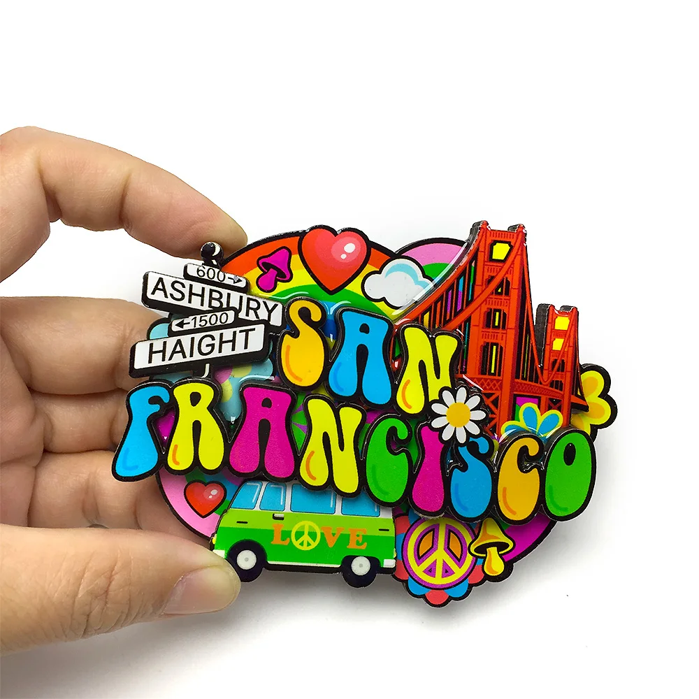 

San Francisco Love Resin Fridge Magnet - Colorful Haight Ashbury Bridge Decorative Magnet for Refrigerator - Perfect Travel Souv