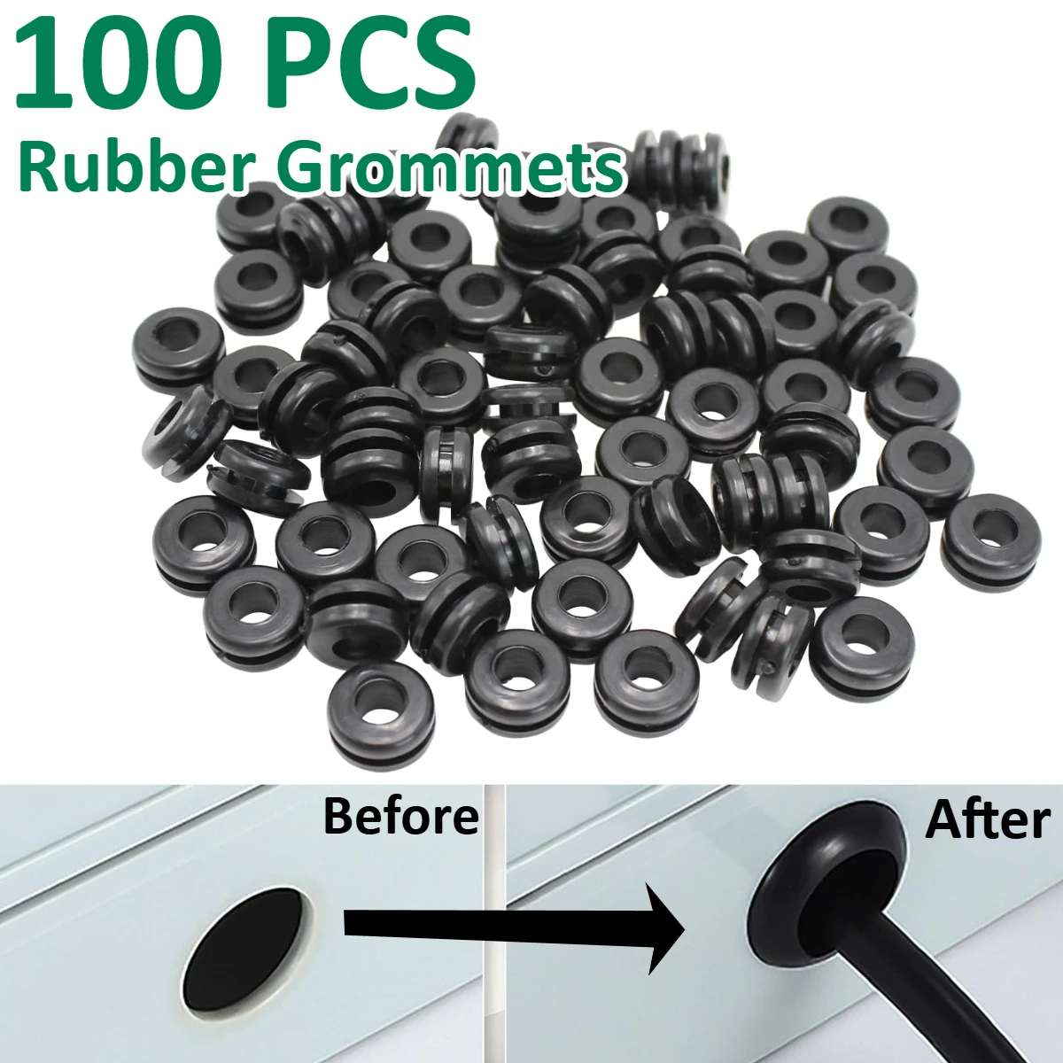 100PCS Rubber Grommets for Wiring Panel Hole Eyelet Ring Gasket Hole for Metal Electric Box, Wires Cables Hoses Protection