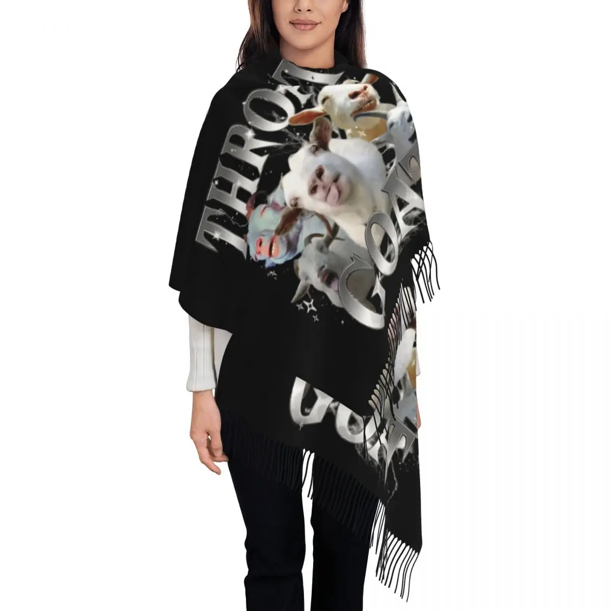 

Custom Lady Large Throat GOAT Meme Scarves Women Winter Thick Warm Tassel Shawl Wrap Scarf