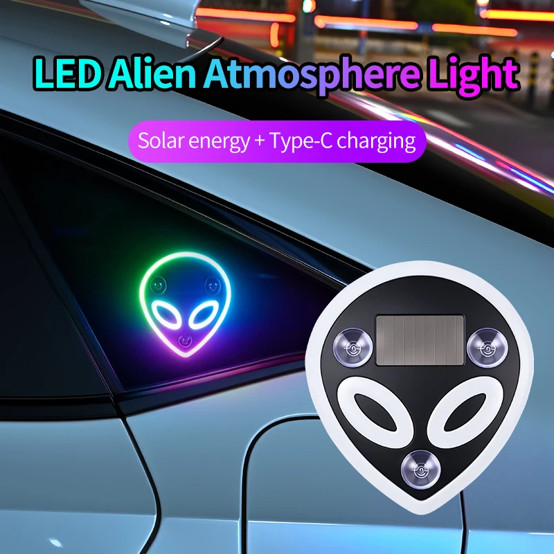 Car Solar Alien Decorative Light Car Decorative Light LED Warning Light Rear Window Cute Atmosphere Light Car Triangular Window