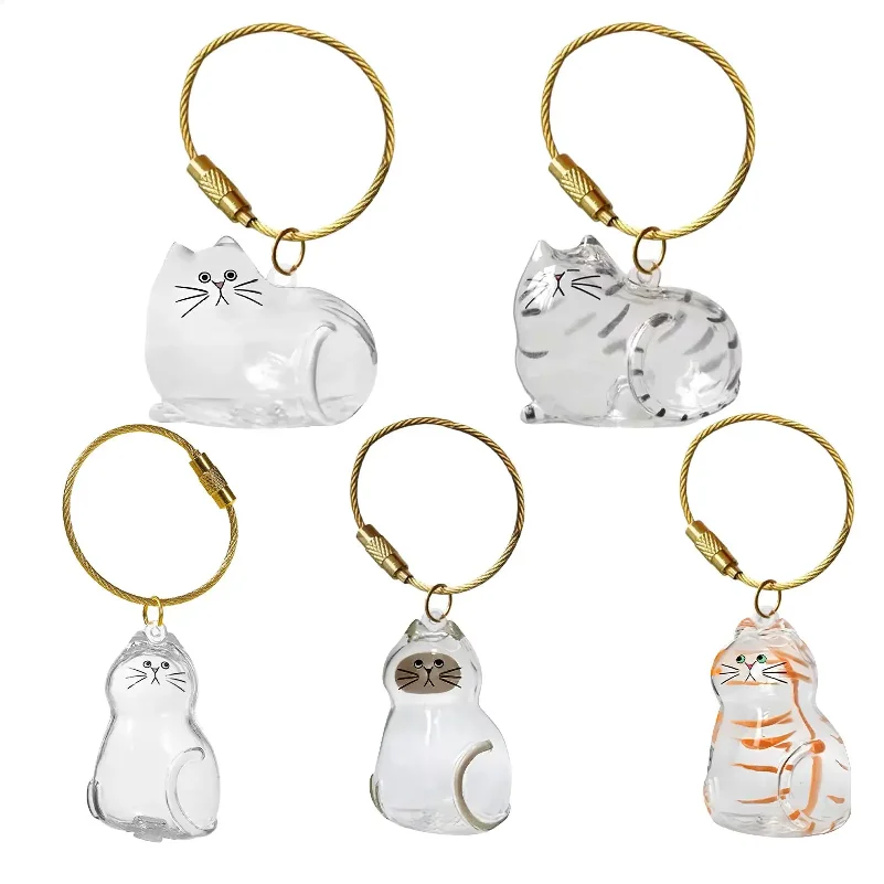 Cat Hair Storage Capsule Keychain Collecting Pet Hairs Memorial Accessories Simple Designed Cat-Shaped Keychain