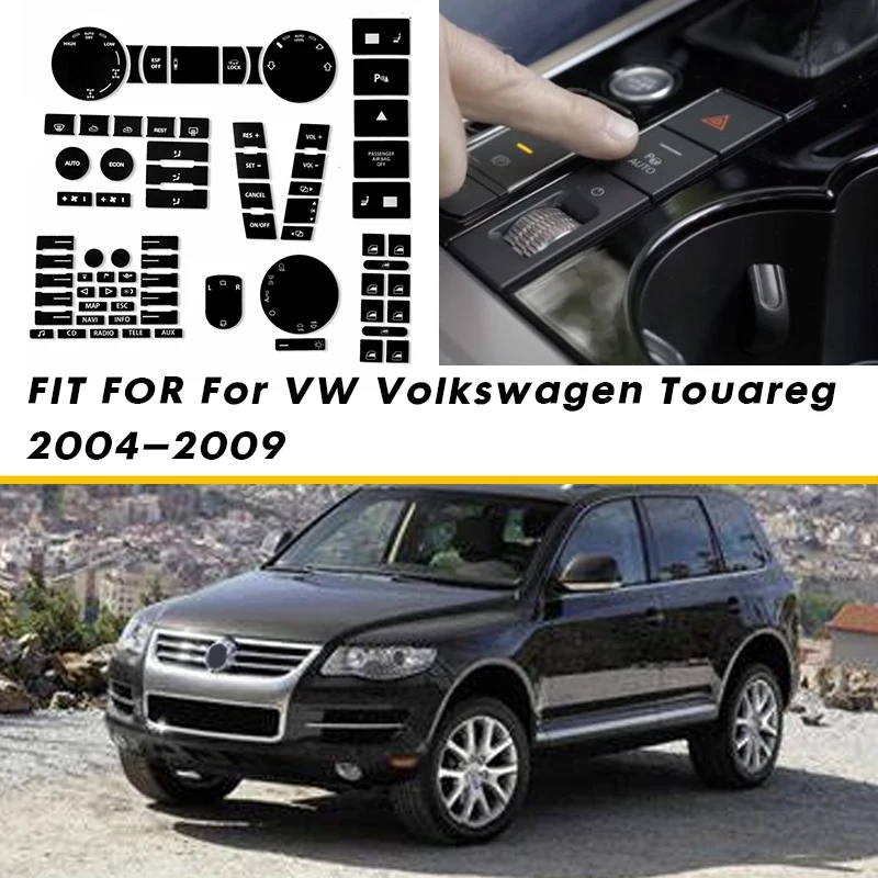 Pasuje do VW Touareg 2004 2005 2006 2007 2008 2009 Przycisk przedniego radia samochodowego Naklejka z zestawem naprawczym nawigacji