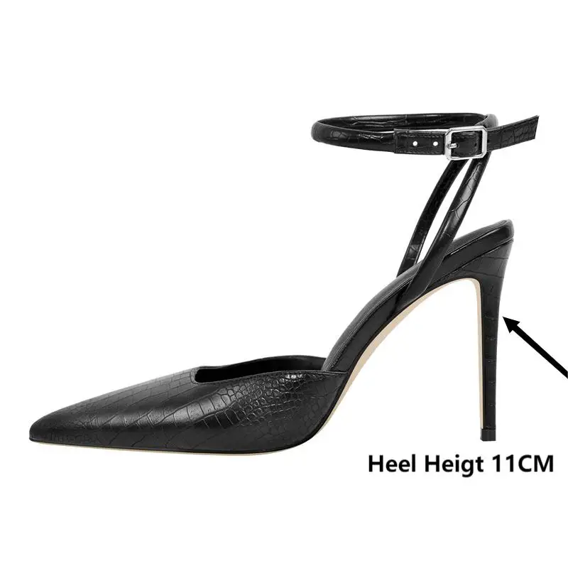 Onlymaker Women Pointed Toe Stiletto Ankle Strap Pumps Thin High Heel Ankle Strap Black  Patent Leather Heels