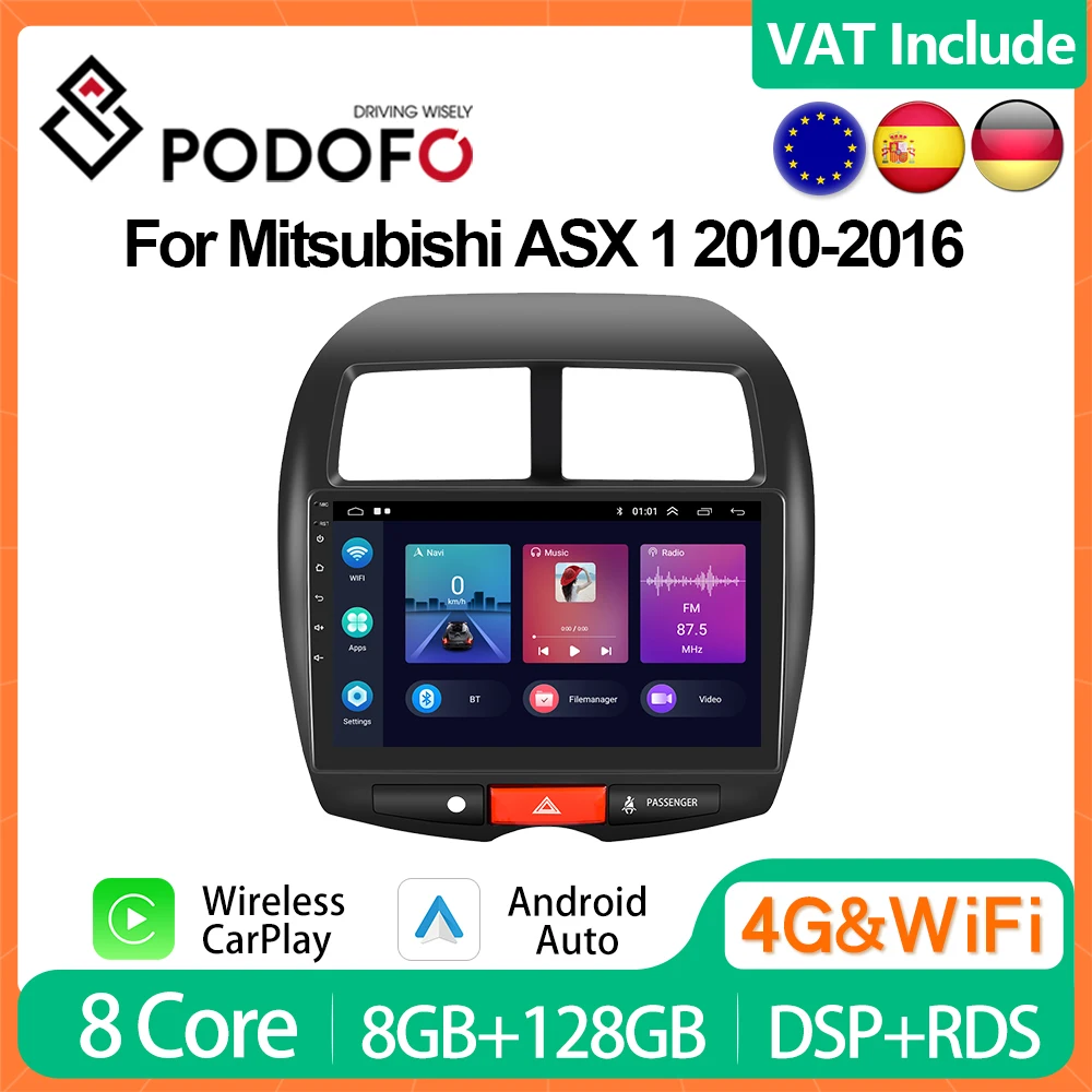 Podofo 4G CarPlay Android Radio For Mitsubishi ASX 1 2010-2016 Car Multimedia Player 2din Head Unit GPS Stereo Autoradio HiFi