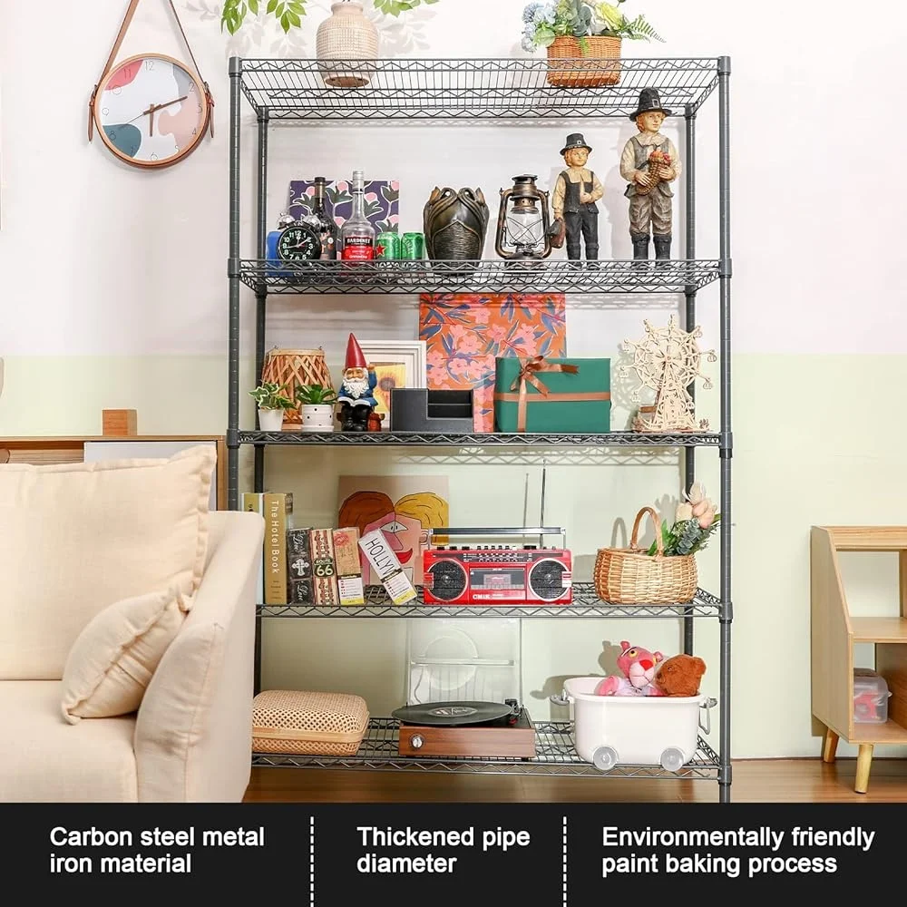 5 Tier Heavy Duty Storage Rack Adjustable Metal Shelving Wire Shelf 350lbs Load Capacity Easy Assembly Kitchen Pantry Garage