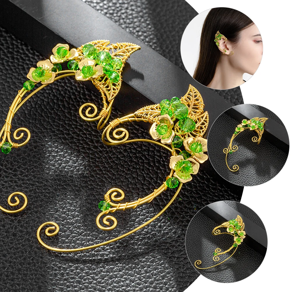 

Stud Earrings for Women Retro Green Cuff Girls Clip on Temperament Alloy Metal Miss